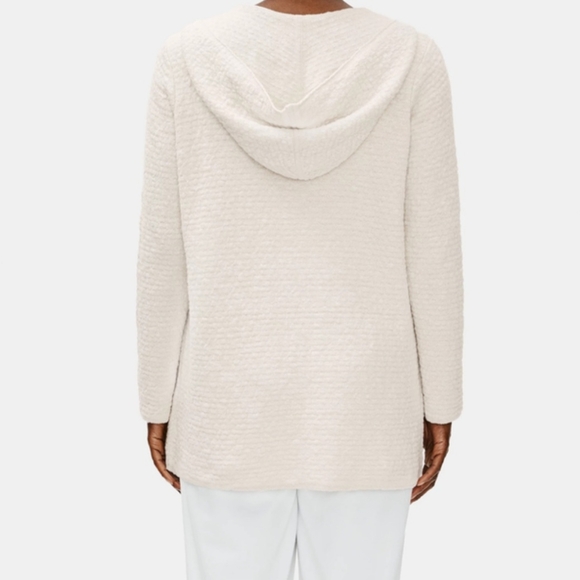 NWT Eileen Fisher Organic Cotton Linen Slub Hooded Cardigan Straight Fit in Bone - Picture 3 of 8